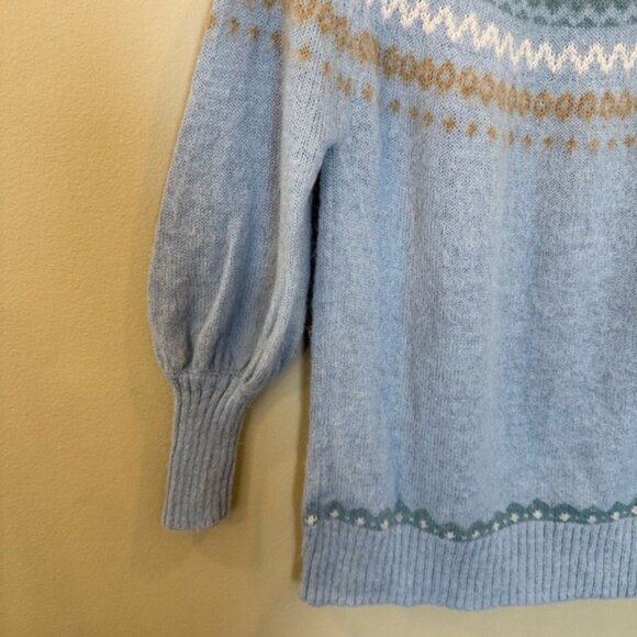 J.Crew Fair Isle Yoke Sweater XXS Blue Alpaca Wool Nordic Puff Sleeve BD152 - Picture 9 of 13